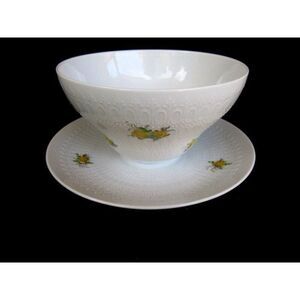 Rosenthal‎ Harmony Romance Gravy/Underplate White Yellow Roses Embossed Ovals